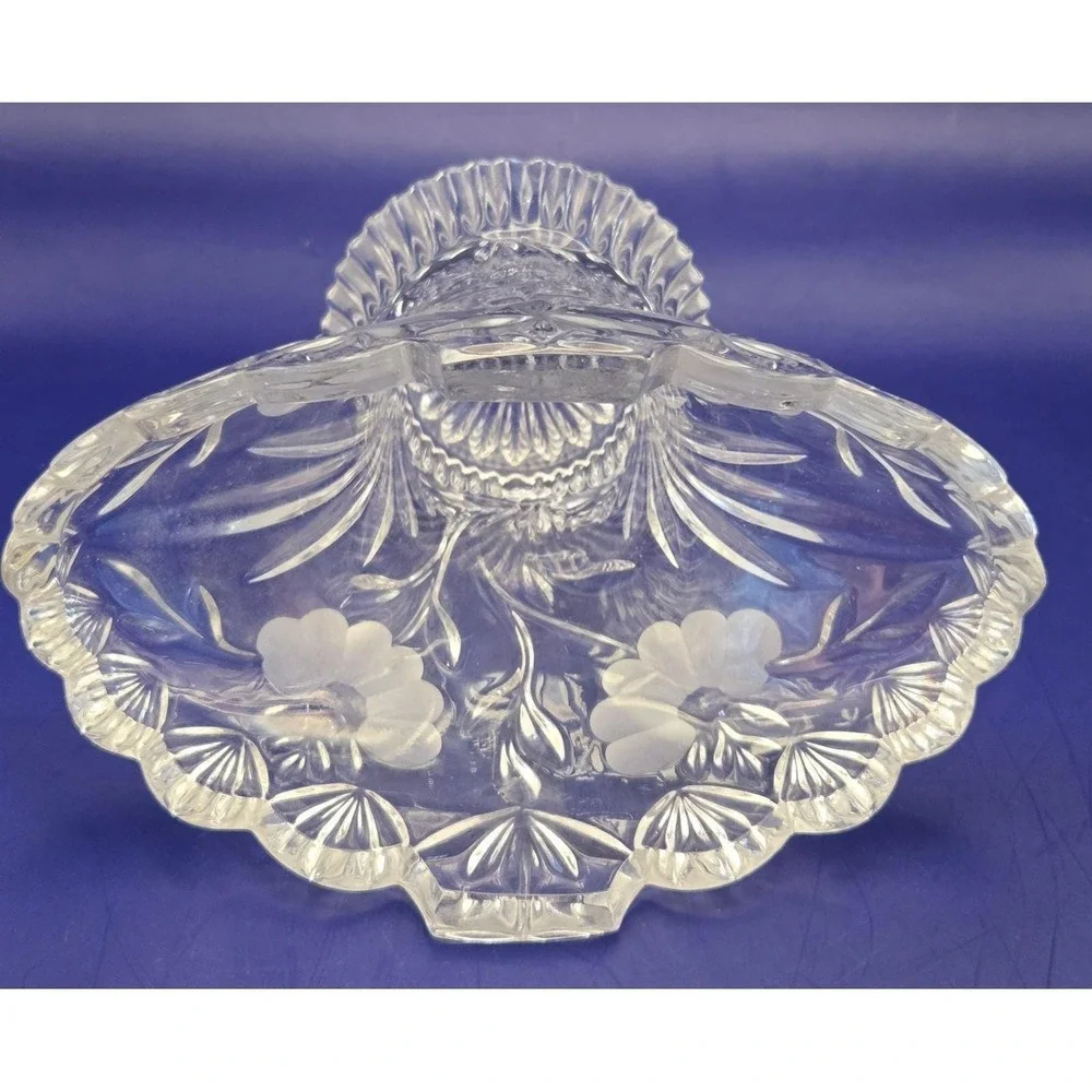VTG‎ Crystal Vase Princess House Frosted Floral, Ruffled Flared Rim 1970 B#22